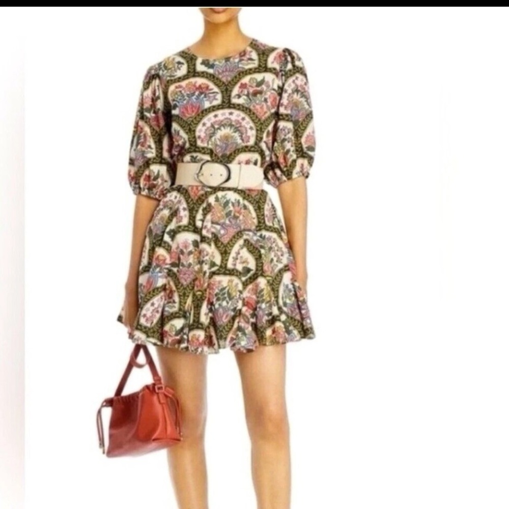 Christian Lacroix Mini Flare Tie Back Puff Sleeve Dress Small